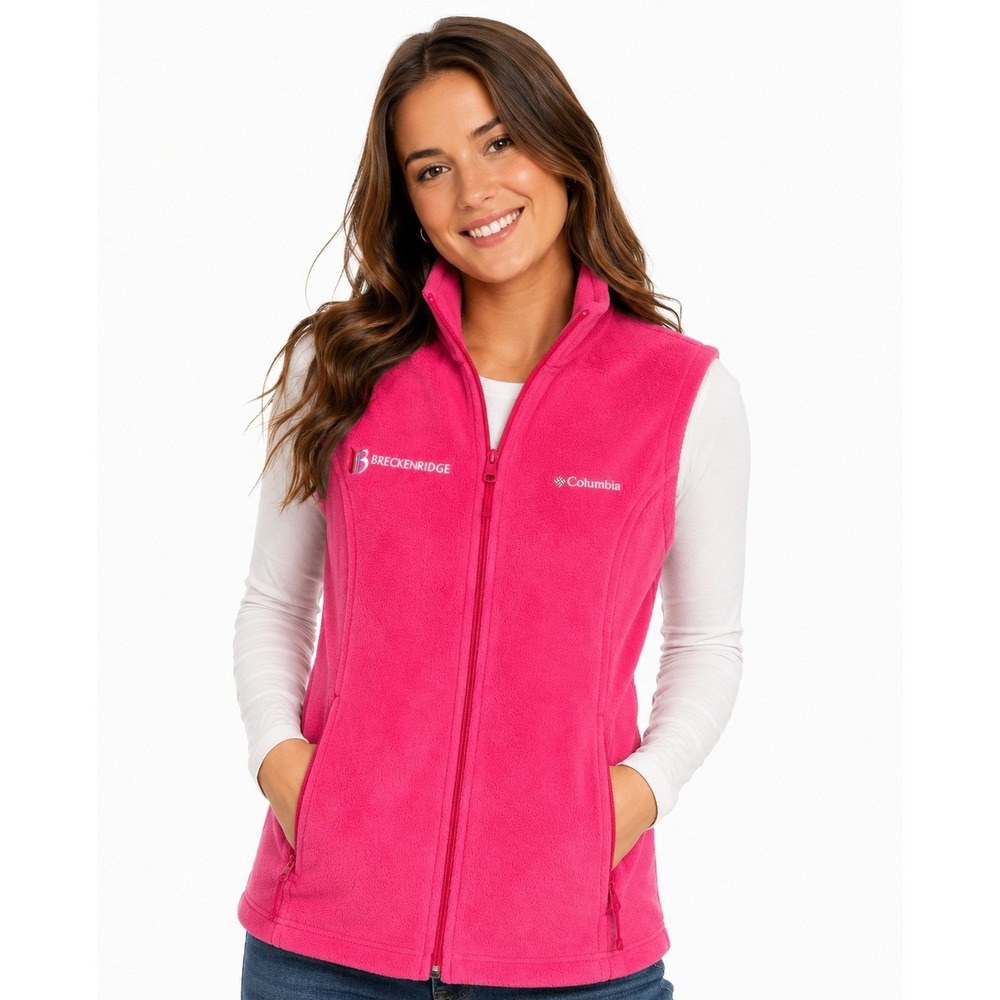 Columbia Fleece Vest Sleeveless S Pink Breckenridge‎ Full Zip Mock Neck Outdoor